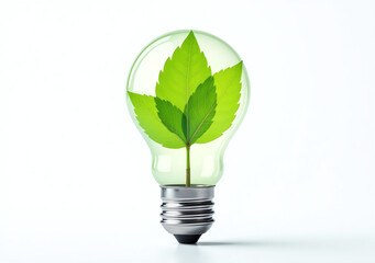 green leaf light bulb white background symbolizes renewable energy sustainable living healthier