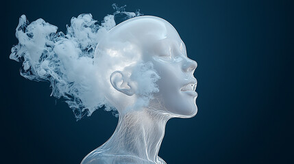 Obraz premium Creative expression through smoke and light abstract art digital creation dark background profile view conceptual visualization