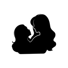 Mother and Infant Silhouette A Newborn's Comforting Black Embrace.Pregnant woman and child in silhouette against white background
