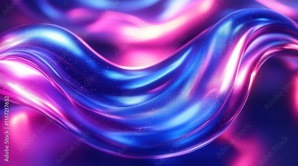 Poster vibrant fluid shapes in blue and pink abstract futuristic design with glowing neon lines and dynamic