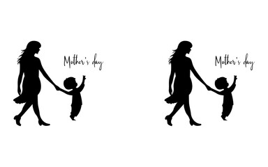 Mother and Infant Silhouette A Newborn's Comforting Black Embrace.Pregnant woman and child in silhouette against white background
