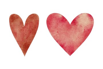 Red and pink hearts elements on white. Watercolor illustration for cards, invitations, holidays Spring, birthday, Valentine's Day, wedding or Mother's Day