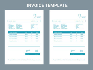 Abstract modern colorful business invoice template. color variation creative invoice Template Paper Sheet Include Accounting, Price, Tax, and Quantity. With color variation Vector illustration of Fina