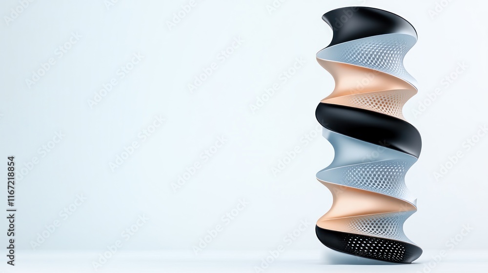 Poster abstract sculpture with a twisting design in soft colors.