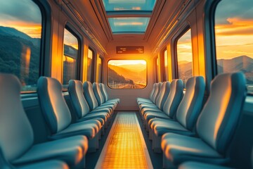 Fototapeta premium Luxury Train Interior with Scenic Mountain View
