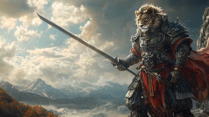 Naklejka premium Lion Warrior: Guardian of the Mountains