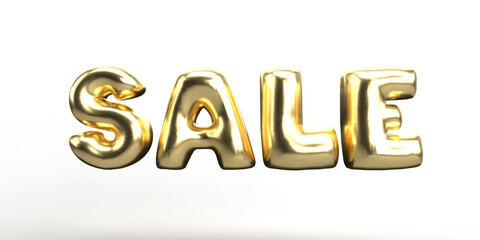 Shiny golden balloons spelling out sale floating against a dark background, creating a luxurious and celebratory atmosphere