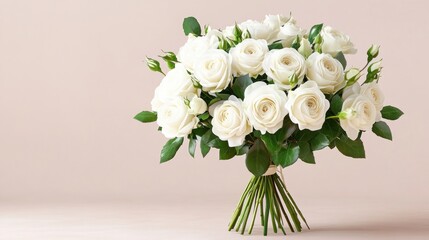Obraz premium Capture the essence of love with soft and delicate roses in a graceful Mother's Day bouquet, celebrating heartfelt appreciation This stunning floral arrangement, featuring pure white blooms and lush