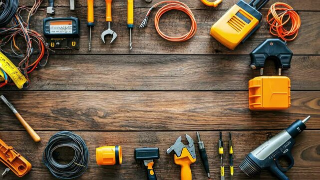 tools on wooden background top view. Selective focus