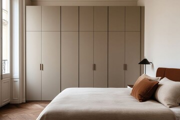 modern bedroom featuring contemporary modular wardrobe and cozy bedding