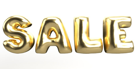 Shiny golden balloons spelling out sale floating against a dark background, creating a luxurious and celebratory atmosphere