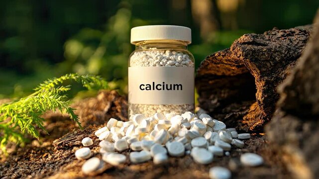 jar and calcium tablets. Selective focus