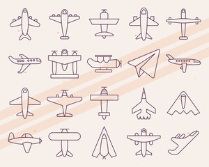 Additional airplane-themed vector icons featuring various aircraft and aviation elements