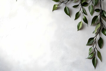 White Cracked Texture Background with Green Leaves Illustration