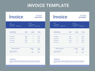 Abstract modern colorful business invoice template. color variation creative invoice Template Paper Sheet Include Accounting, Price, Tax, and Quantity. With color variation Vector illustration of Fina