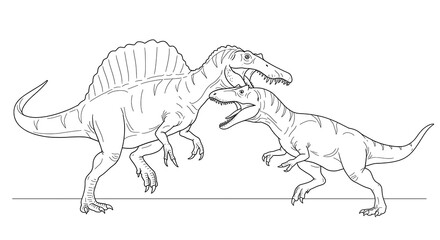 Detailed prehistoric dinosaur illustration.  Extinct animals, outlined drawing.  Vector coloring.