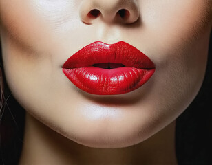 Obraz premium Closeup of Lips with Red Lipstick
