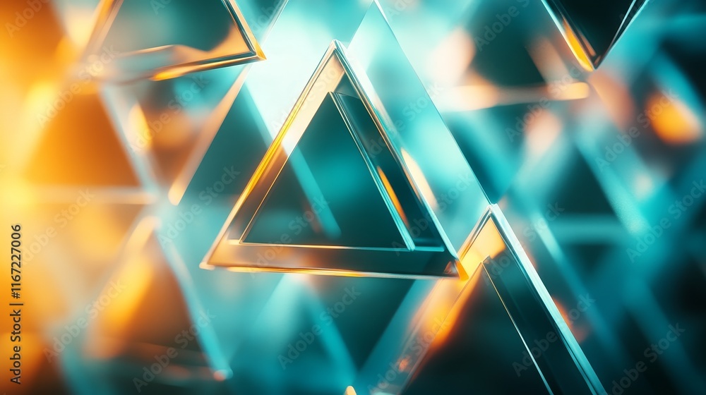 Poster modern geometric packaging design includes staggered triangular and hexagonal shapes, gradient layer