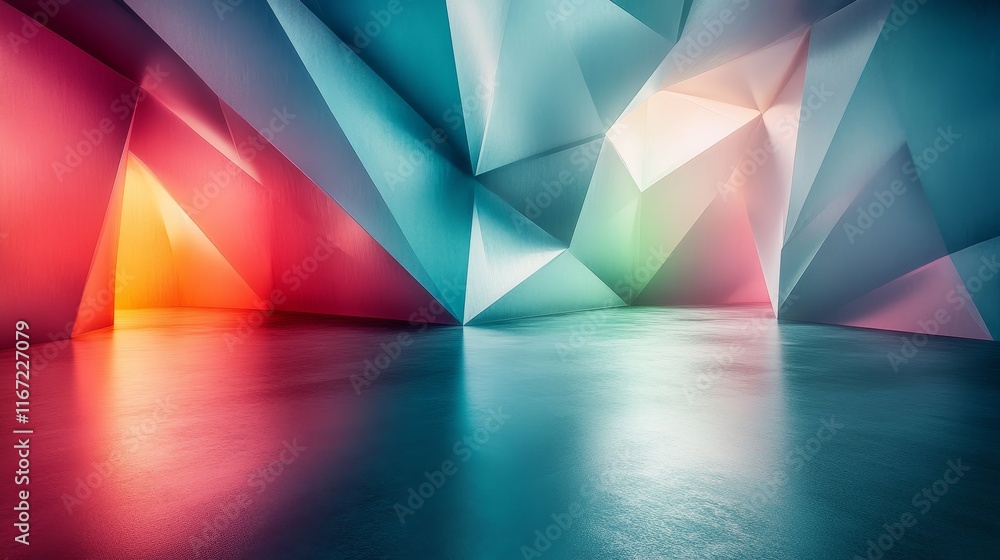 Aufkleber modern geometric packaging design includes staggered triangular and hexagonal shapes, gradient layer