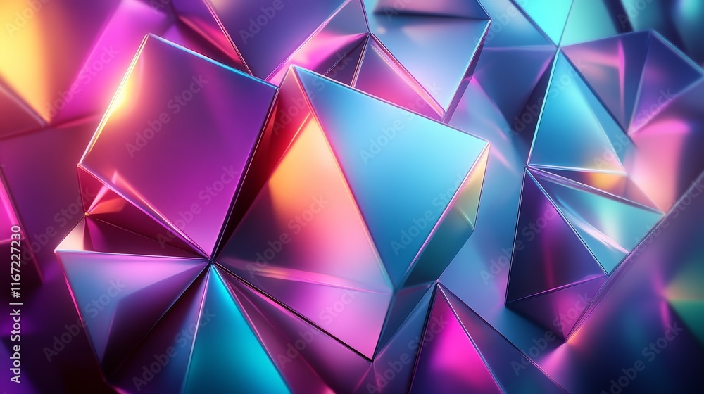 Poster modern geometric packaging design includes staggered triangular and hexagonal shapes, gradient layer