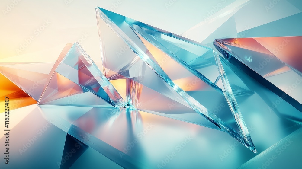 Poster modern geometric packaging design includes staggered triangular and hexagonal shapes, gradient layer