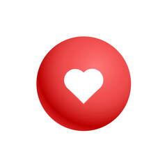 Red vibrant button with hart cutout. Dating app button design. UI design. Vector illustration. 