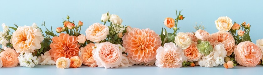 Obraz premium Express your love with a thoughtful Mothers Day gift of flowers, symbolizing gratitude and heartfelt emotions This stunning arrangement features peach and cream roses and dahlias, perfect for showing