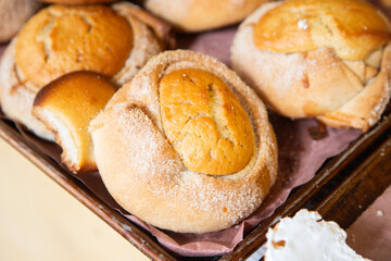 Traditional sweet Oaxacan bread at the market of an indigenous community in Mexico.