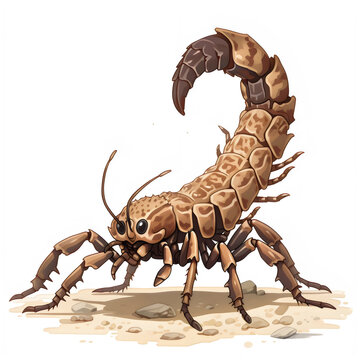 brown scorpion standing on sand clip art preview