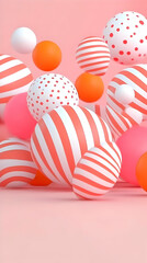 Fototapeta premium Pink Abstract 3D Background with Striped and Polka Dot Spheres