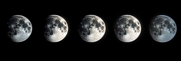 Fototapeta premium Hyper-Realistic Panoramic Collage of Moon Phases with Dramatic Chiaroscuro Lighting