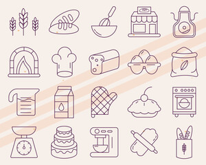 Additional bakery-themed vector icons featuring various baked goods and bakery items