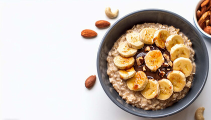 Cashew butter Oatmeal bowl with caramelized bananas and chocolate
