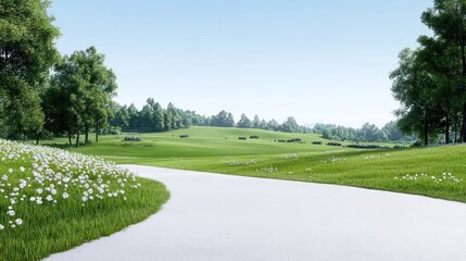 Obraz premium Scenic view of a lush green landscape with a winding path.