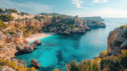 Fototapeta premium Stunning coastal landscape with crystal clear waters and rocky cliffs
