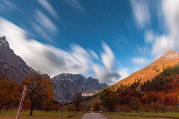 Twilight over the Großer Ahornboden in the Karwendel Mountains, Austria – autumn trees under...