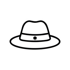 Black line Jewish kippah with star of david icon. Simple Line Art of a Fedora Hat with a Star of David. Jewish yarmulke hat. Vector.
