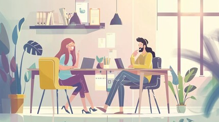 Collaborative Work Environment with Male and Female Colleagues in Coworking Space