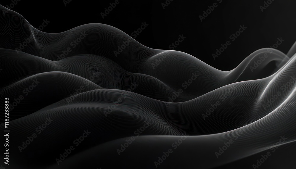 Poster abstract black wave pattern minimalist design smooth flowing light elegant background