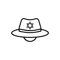 Black line Jewish kippah with star of david icon. Simple Line Art of a Fedora Hat with a Star of David. Jewish yarmulke hat. Vector.
