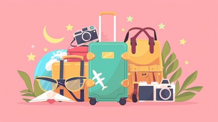 Naklejka premium Explore Time to Travel: Tourist Destination Banner Design Element