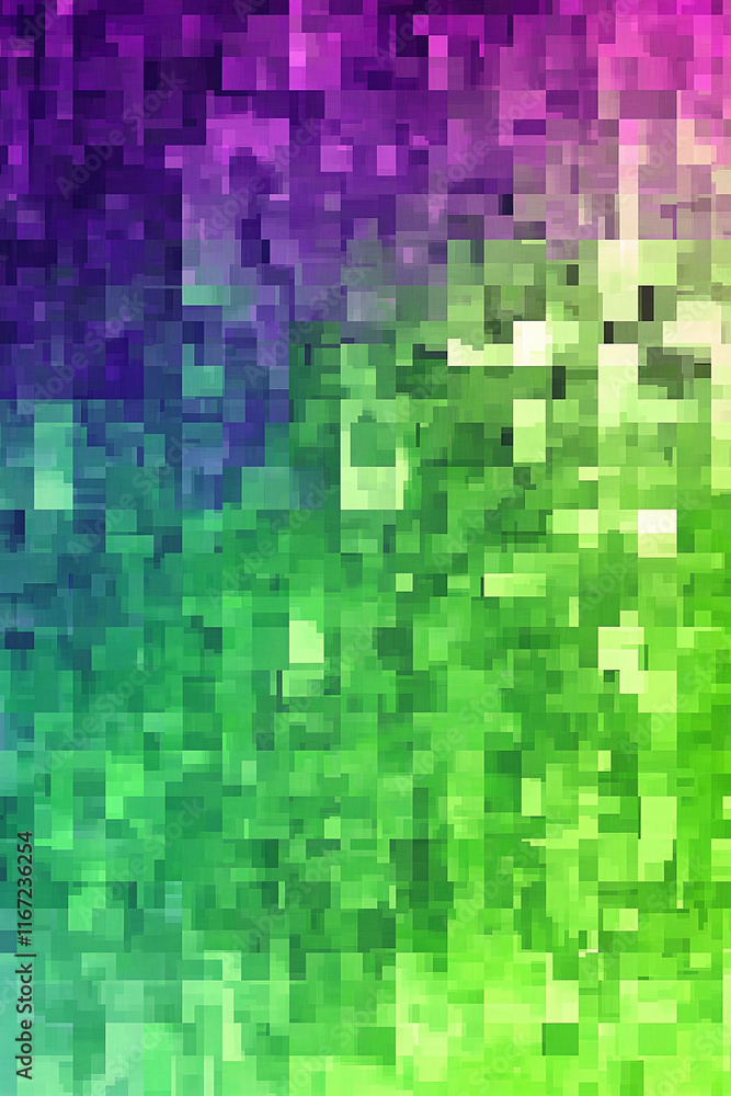 Poster retro-inspired pixel gradient transitioning from magenta to neon green.