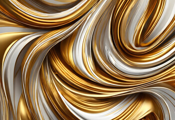 A close-up view of flowing abstract curves in gold and white, creating a luxurious and elegant texture. The smooth lines intertwine, reflecting light beautifully.