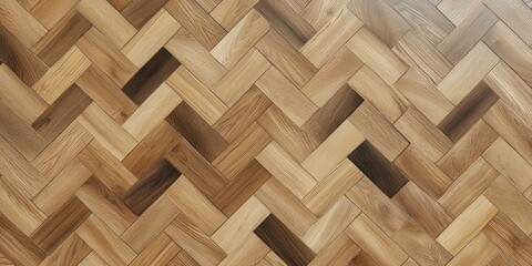 Herringbone Wood Flooring Texture Close-up in Natural Light with Minimalist Interior Design