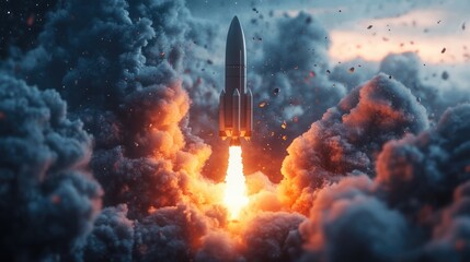 Space Rocket Launching: A 3D Vision of Power and Ascent