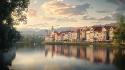 Fototapeta premium A bright sunny morning in a quaint village 