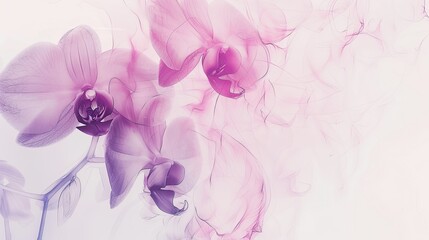 watercolor, pink orchid flowers with long stem and purple colors