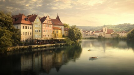 Fototapeta premium A bright sunny morning in a quaint village 