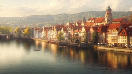 Fototapeta premium A bright sunny morning in a quaint village 