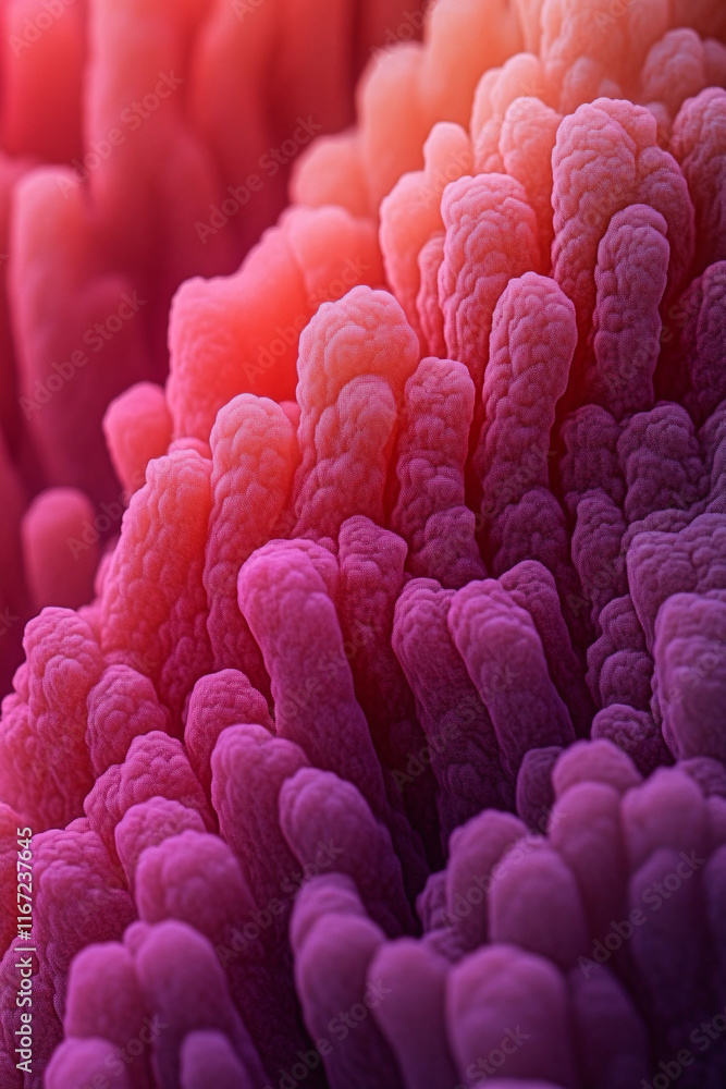 Poster vivid magenta transitioning into soft coral in a pixel gradient.